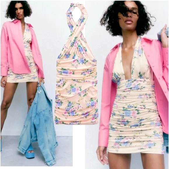 New  FLORAL PRINT DRESS PALE PINK - Picture 4 of 17